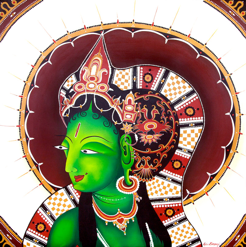giclee print by visionary Artist Kylee Joy from Byron Bay, Painting of Ancient green tara a Tibetan Goddess