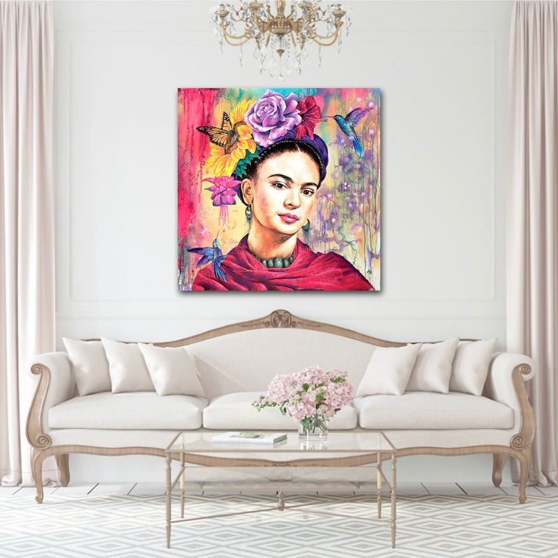 giclee print by visionary Artist Kylee Joy from Byron Bay, Painting of Frida Kahlo with flowers, called Bold and Beautiful  Edit alt text