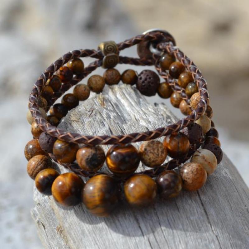 Artisan crafted lava and gemstone aromatherapy / essential oil diffuser bracelet by Kylee Joy. Suitable for use with Young Living and Doterra oils. 