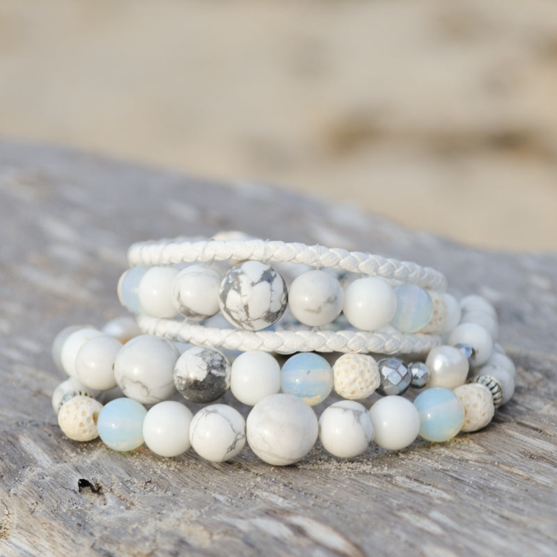 White Lions Essential Oil Bracelets Stack of Three