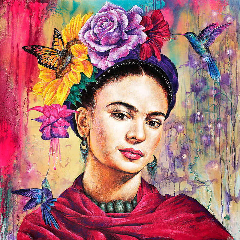 giclee print by visionary Artist Kylee Joy from Byron Bay, Painting of Frida Kahlo with flowers, called Bold and Beautiful  Edit alt text
