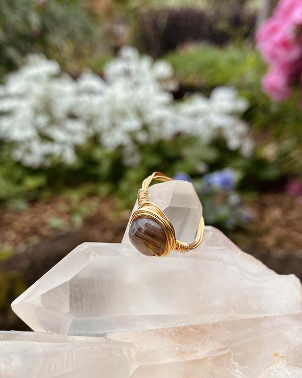 Banded Agate Gold Ring
