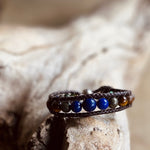 Artisan Crafted Natural Stone Leather Wrap bracelet stack of 3 handmade in Byron Bay. Features Natural Lapis Lazuli, Tiger Eye, African Turquoise, Pyrite and Lava Stone beads.