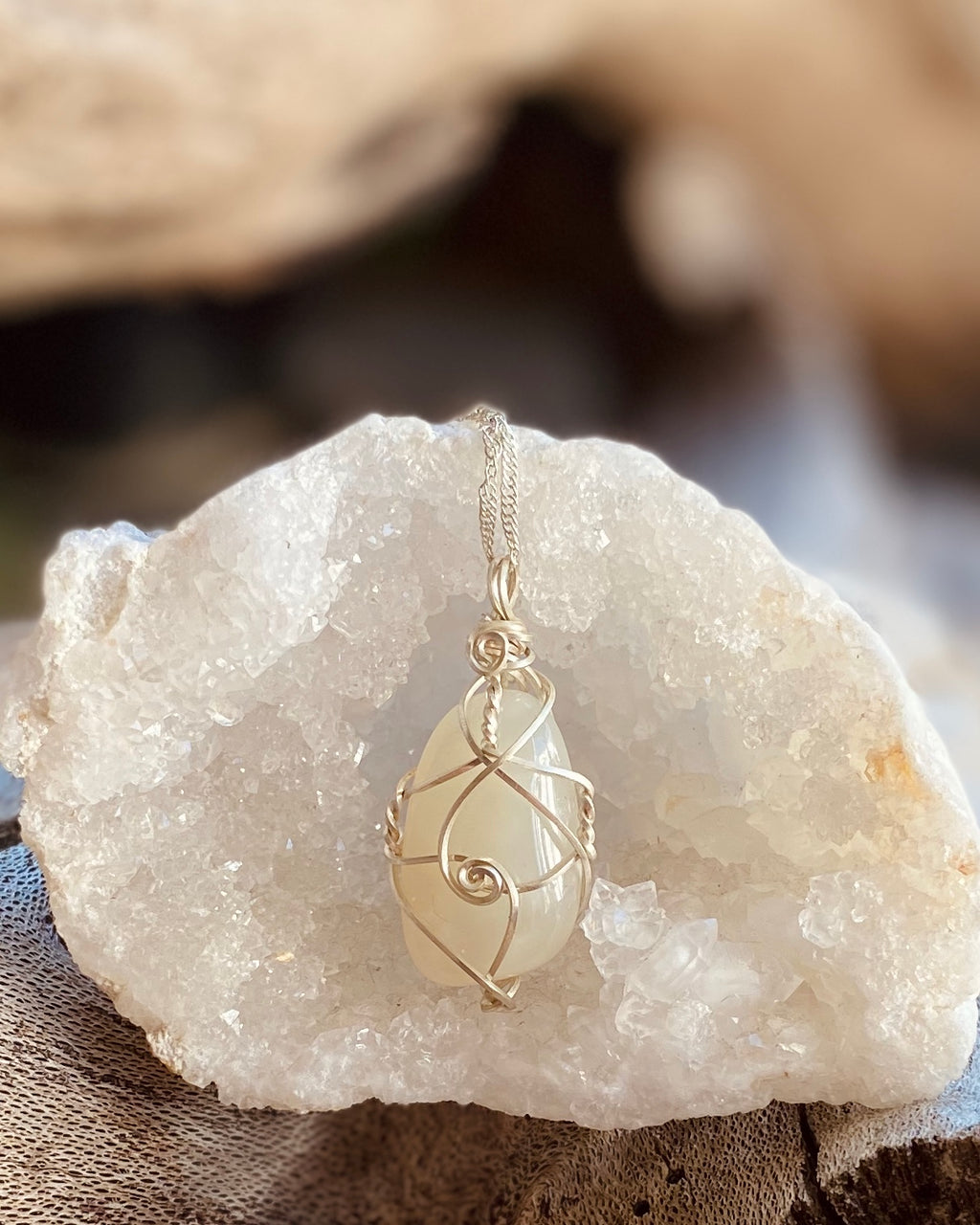 Artisan crafted natural Moonstone pendant necklace handmade in Byron Bay. Wrapped in eco friendly 925 sterling silver wire.