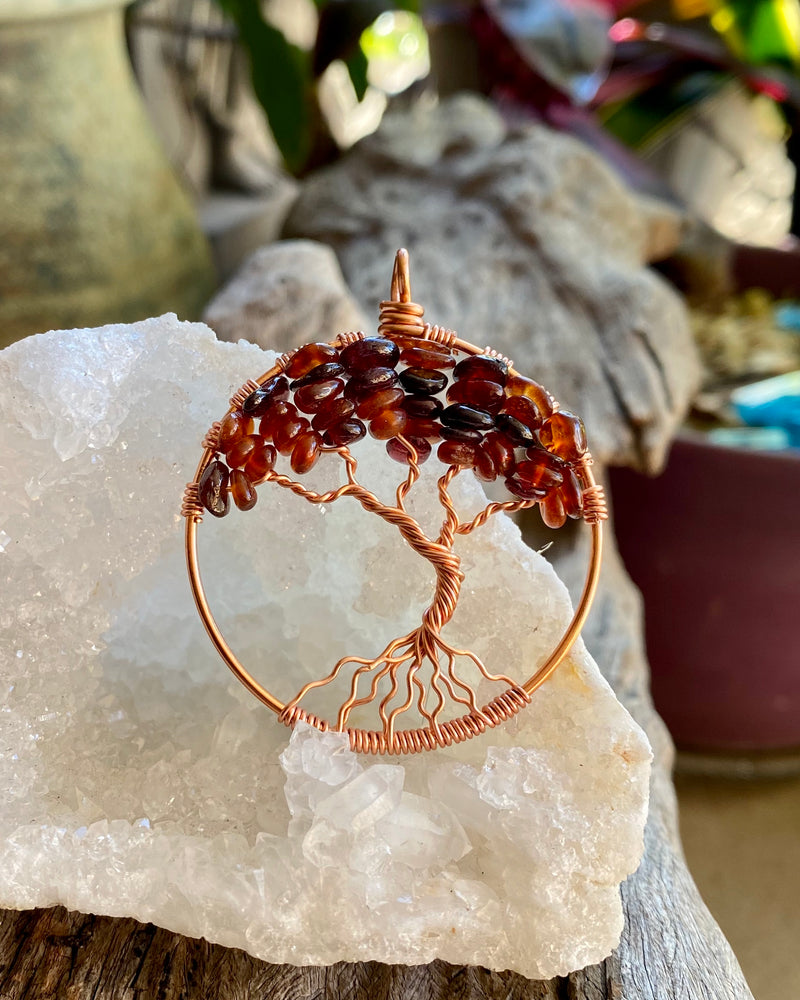 Garnet Tree of Life pendant necklace