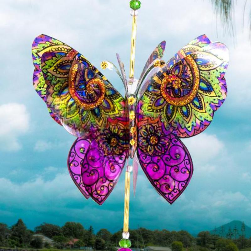 Indian Pink hand made butterfly crystal suncatcher by Kylee Joy