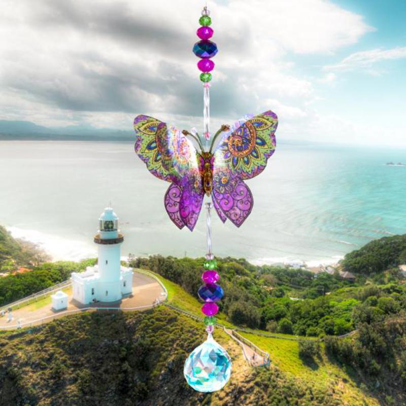 Indian Pink hand made butterfly crystal suncatcher by Kylee Joy