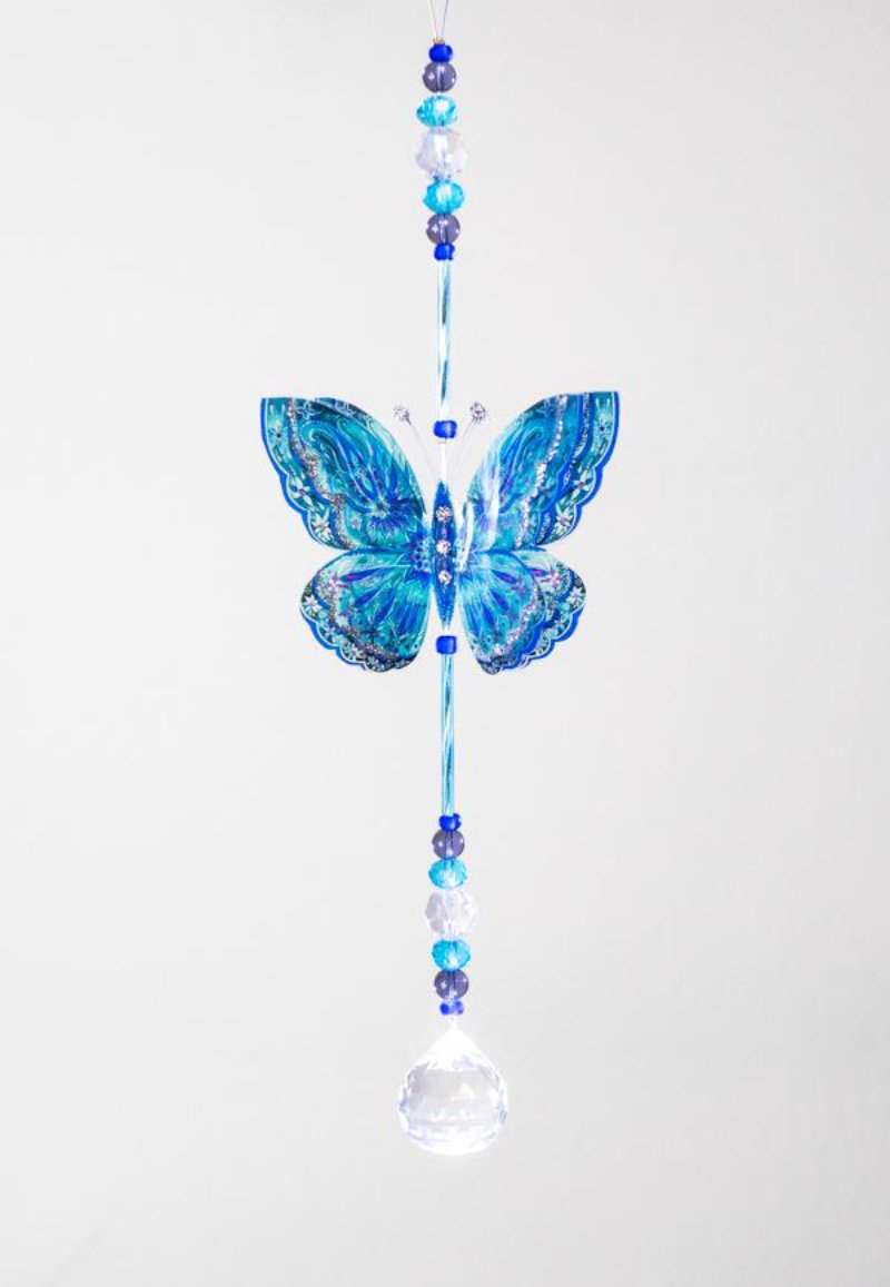 Blue Fantasy hand made butterfly crystal suncatcher by Kylee Joy