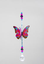 Pink Techno hand made butterfly crystal suncatcher by Kylee Joy