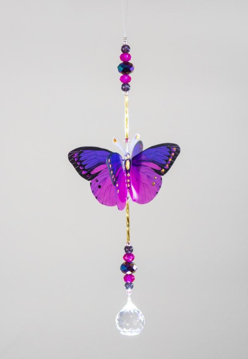 Discopink n Purple hand made butterfly crystal suncatcher by Kylee Joy