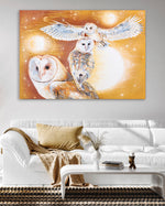 "MOONLIGHT SYMPHONY" A trio of Barn Owls and the Celestial Ballet.